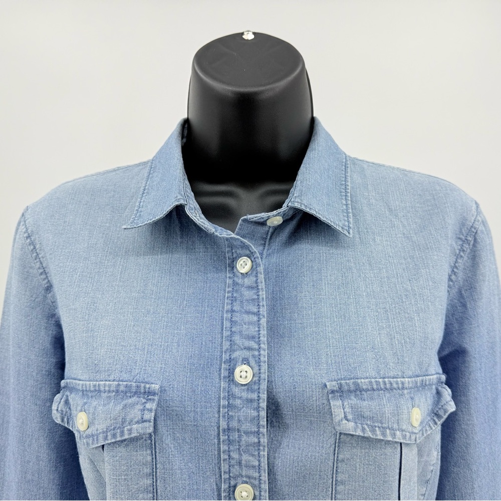 J. Crew "Perfect Fit" Blue Chambray Button Down Pocket Shirt LS Women's Small S - Picture 2 of 9